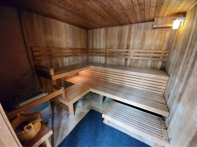 The spa's Finnish cedar sauna with tiered benches