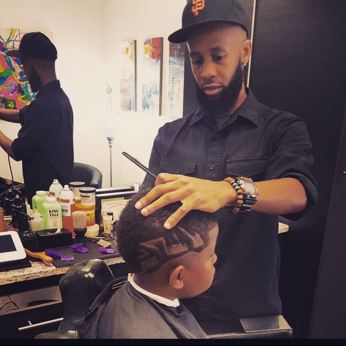 Curt Lee at work, cutting a design into a fade
