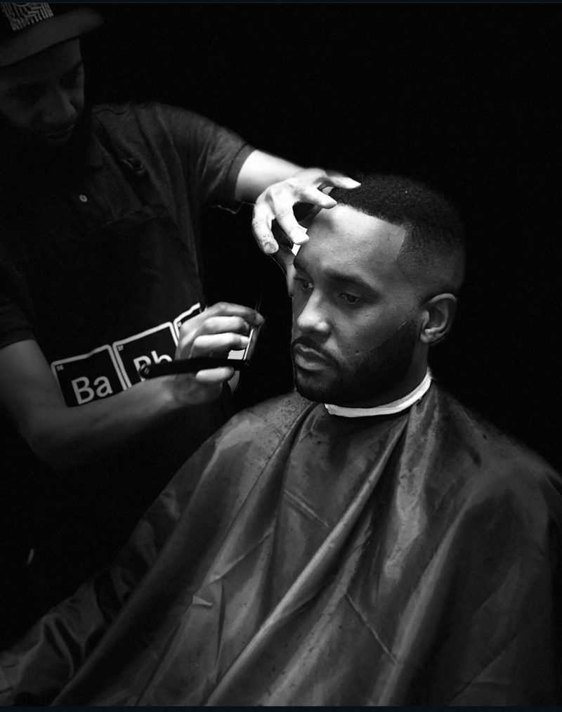 A sharp line-up and fade with the beard shaped